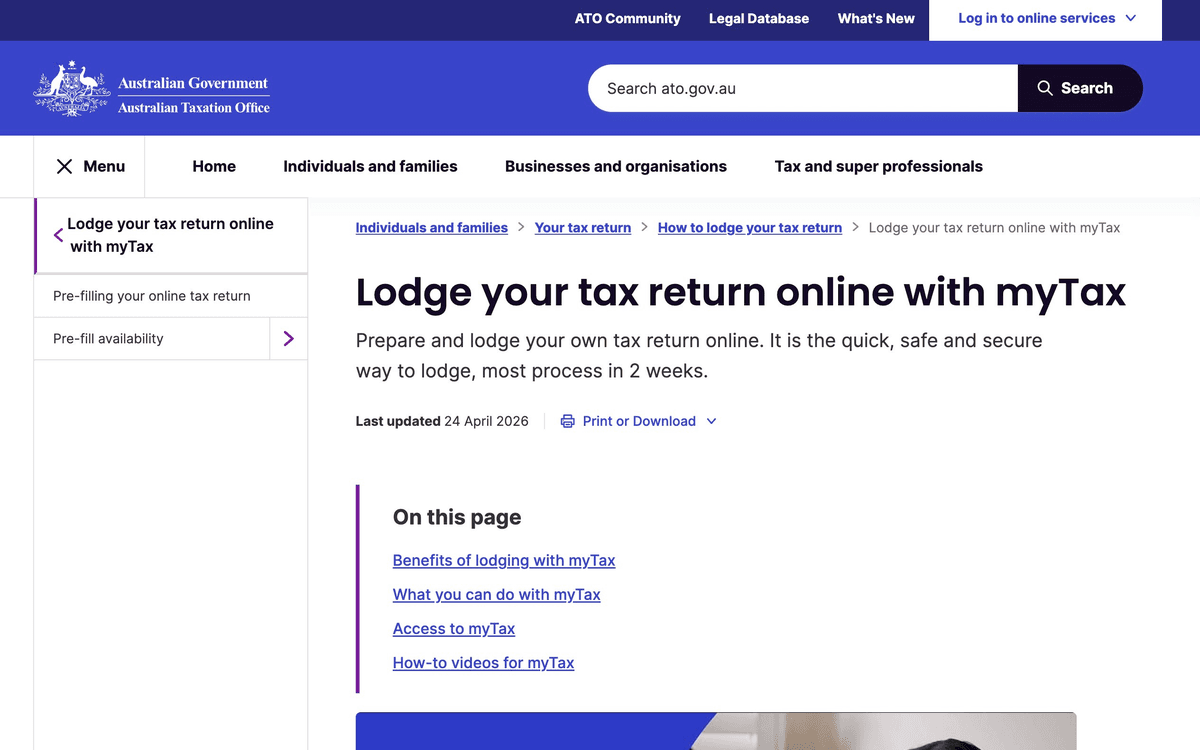 myTax 소득 신고 화면 — Lodge your tax return online with myTax